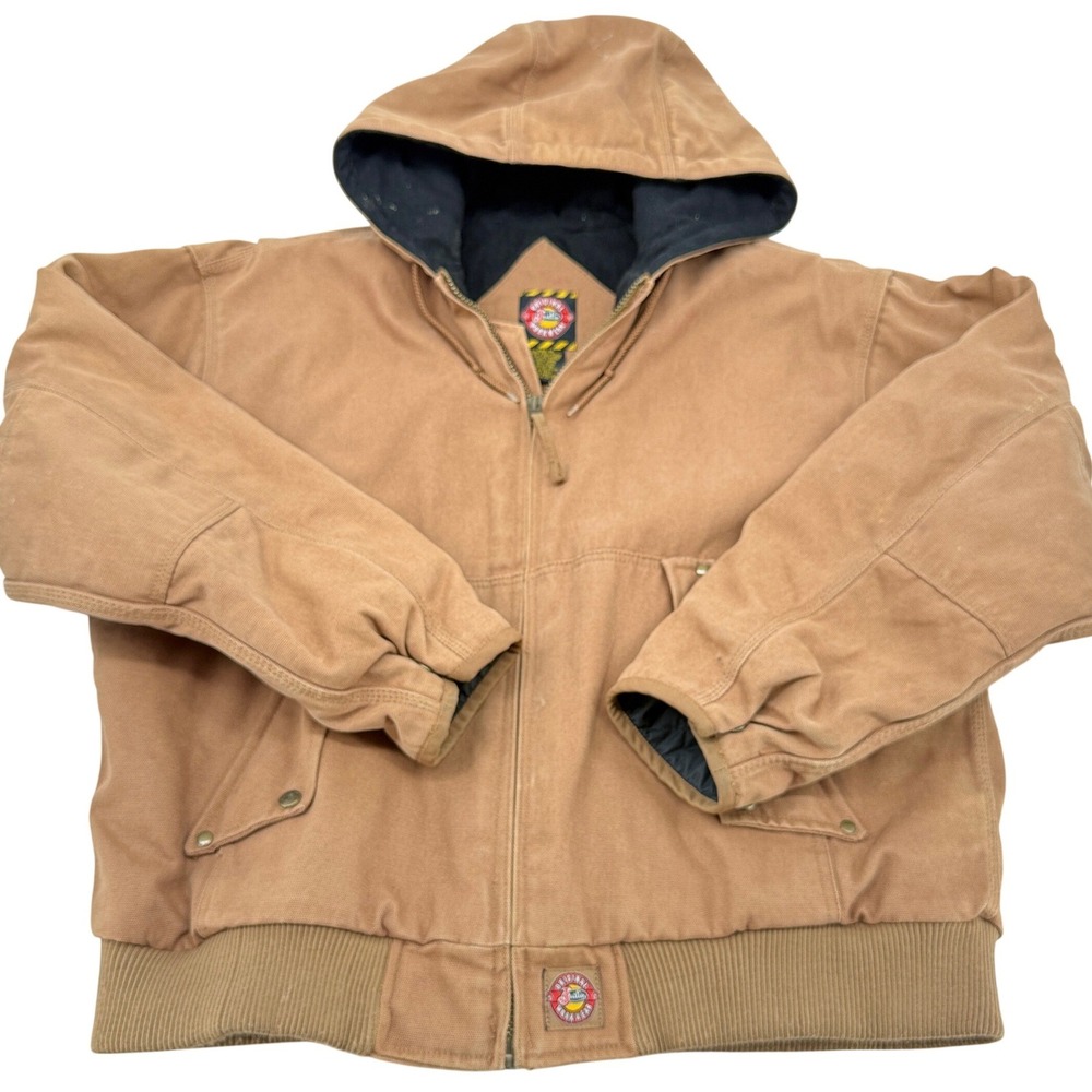 Justin Original Workwear Mens XL Tan Brown Hooded Canvas‎ Bomber Jacket Quilted